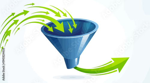 Sales Funnel Concept with Green Arrows and Blue Funnel for Lead Generation and Conversion Marketing Strategy Business Growth Graphic