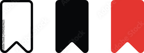 simple bookmark flag icons in outline solid black and red styles for web interface and mobile application