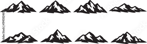 Eight stylized mountain silhouettes against a plain background Vector