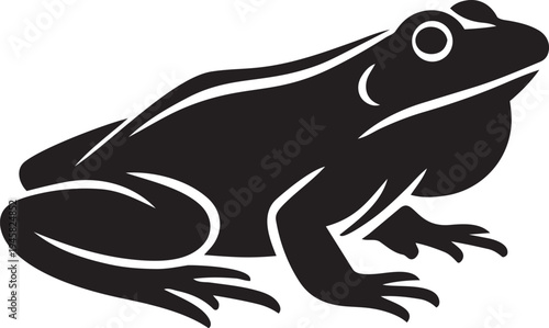 Stylized Black Frog Vector Illustration with Simple Silhouette Design, Ideal for Nature, Wildlife, or Amphibian-Themed Projects and Logos