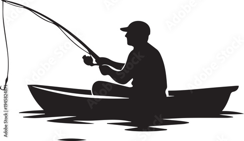 A person fishing from a small boat on calm waters under a clear sky Vector