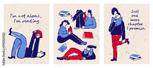 People Reading Books And Enjoying Literature Concept In Hand Drawn Doodle Style