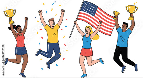 Cartoon outdoor recreation vector illustration with people skating, biking, jogging, hiking, yoga, dog walking, reading, and working