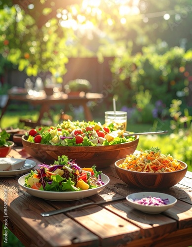 Wallpaper Mural Salate für Grillparty auf rustikalem Tisch Torontodigital.ca