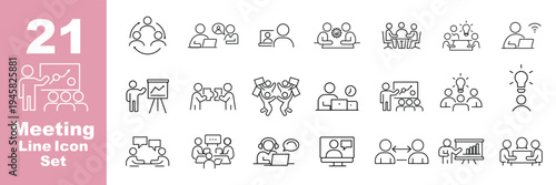Networking web icons in line style set. Community link, partnership, online meeting, chat symbol, business communication, team contact. Editable stroke. Vector illustration. Business and office people