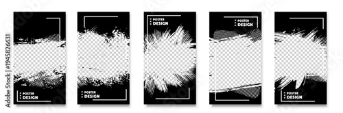 Poster Design Templates Set - Black and White Grunge Designs with Halftone Effects and Frames