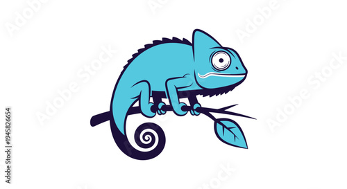 Blue chameleon lizard perched on a tree branch