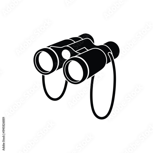 Simple black silhouette of a pair of binoculars with hanging straps