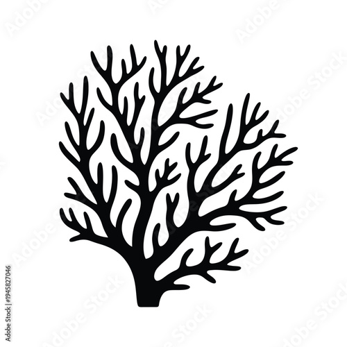 Stylized black coral illustration against a clean white background
