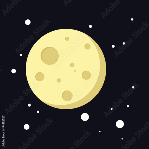 Yellow Moon and Stars Against a Dark Sky - Celestial Night Illustration