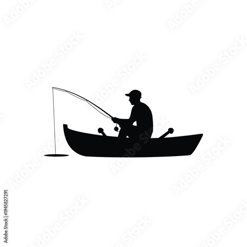 Silhouette of a fisherman in a small boat peacefully enjoying the water