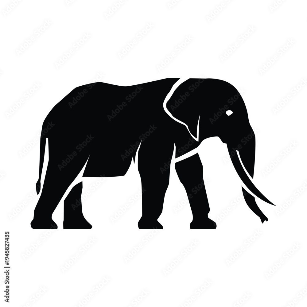 Fototapeta premium Powerful and Majestic Elephant Silhouette Design - A Striking Black and White Icon Representing Wildlife and Nature