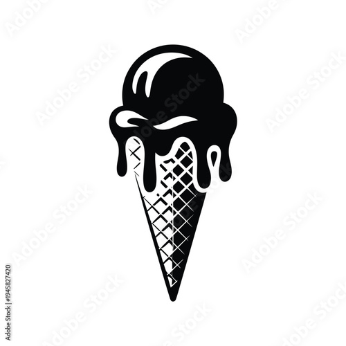 Black and white illustration of a dripping ice cream cone