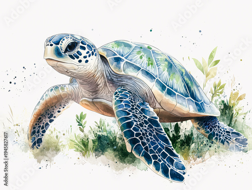 Beautiful Watercolor Illustration of a Sea Turtle
