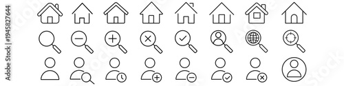 Home icon vector set. Home page Illustration sign collection. Search web icon set. user symbol collection.