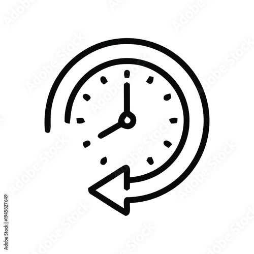 A black and white icon of a clock with an arrow looping around it indicating time reversal or rotation