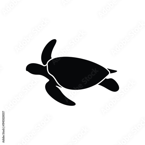 Simple black silhouette of a sea turtle swimming gracefully forward