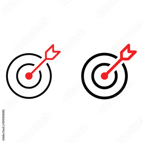 Two red arrows hitting bullseye targets with concentric circles on a white background accurately and precisely