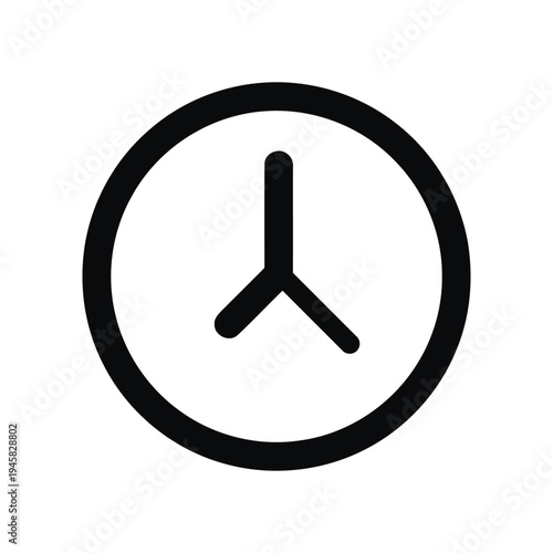 A minimalist analog clock face with a simple black and white design and a stylized clock hand