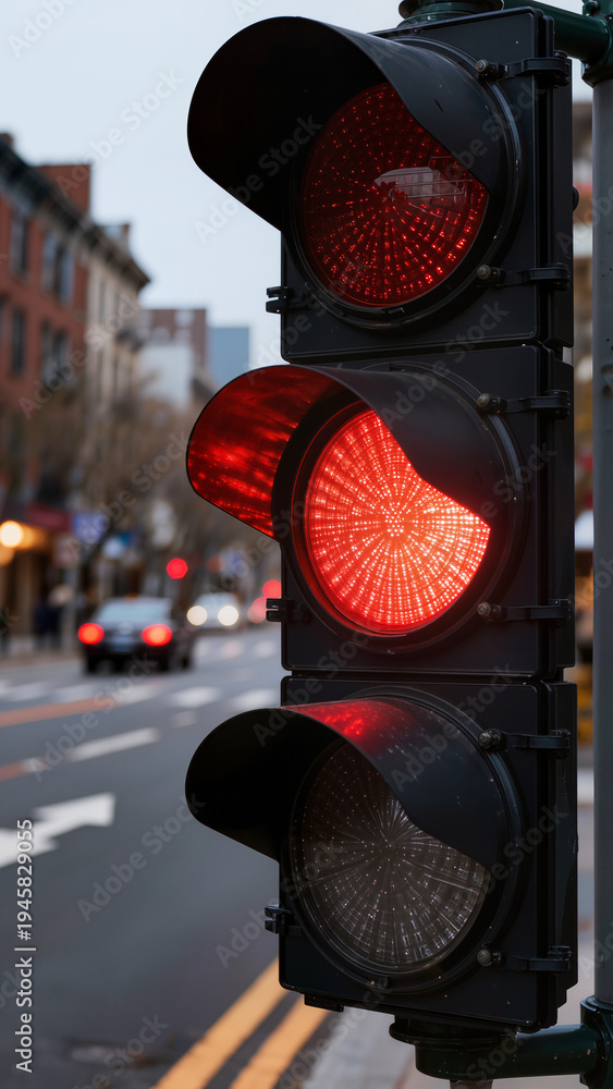 custom made wallpaper toronto digitalUrban traffic light at city intersection close-up. Image suitable for banners, transportation articles, traffic safety concepts, urban infrastructure topics, advertising, and website design.
