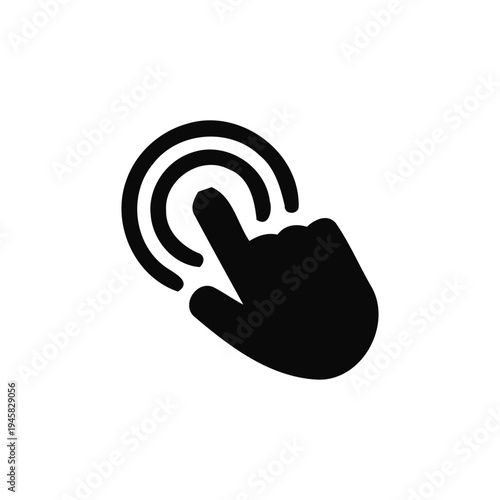 A black and white icon of a computer mouse with a finger clicking and wifi signal waves emitting