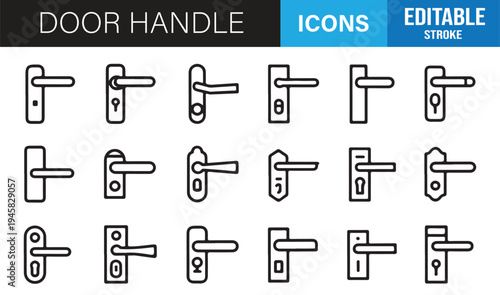Door hardware and lock minimal outline icon collection