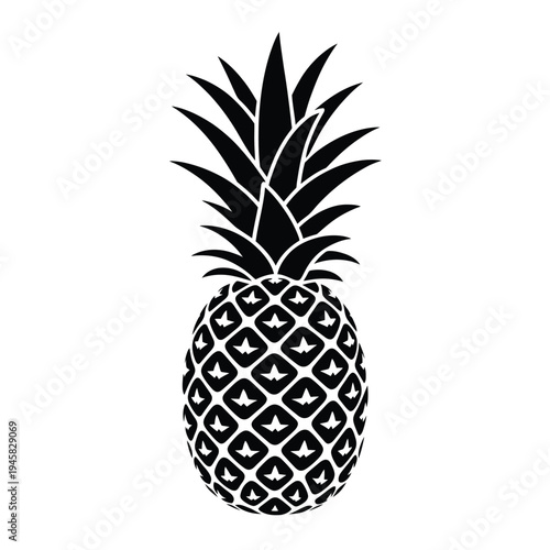 A striking black and white silhouette of a ripe pineapple fruit