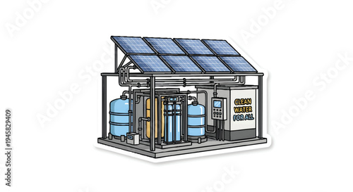 Solar powered water filtration system with blue tanks