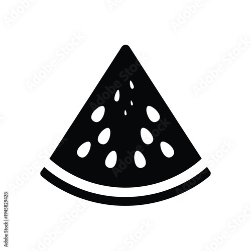 A simple black and white illustration of a single watermelon slice