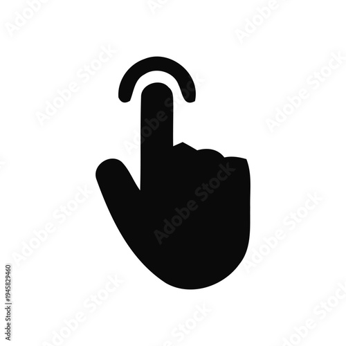 A black silhouette of a pointing index finger with a curved line indicating a click or tap action