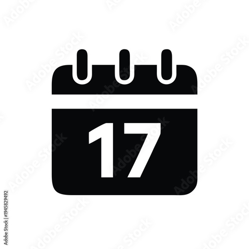 Calendar Icon - Day 17 of the Month Symbol in Black and White