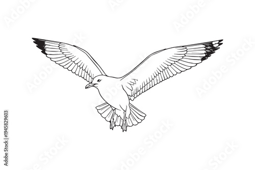 Graceful flight of a stylized white bird in mid-air