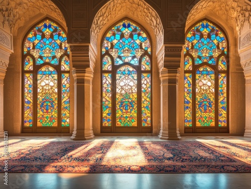 Ornate interior with stained glass windows