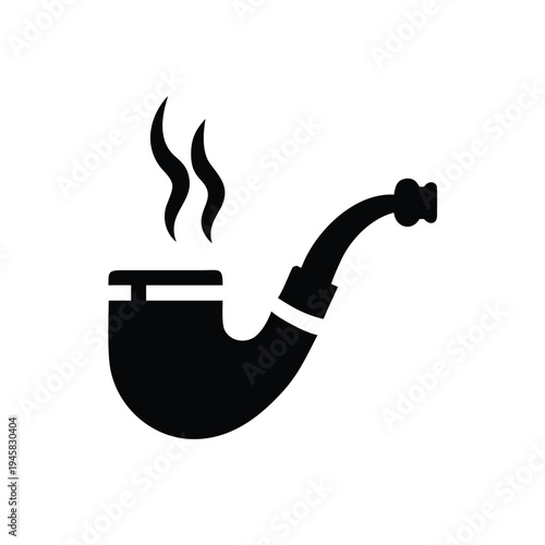 Minimal black silhouette icon of a smoking pipe with rising steam