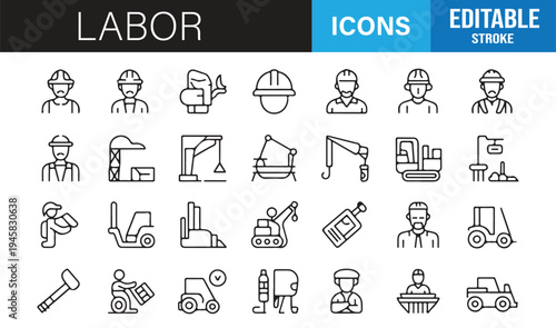 Construction labor and technician outline icon collection vector pack