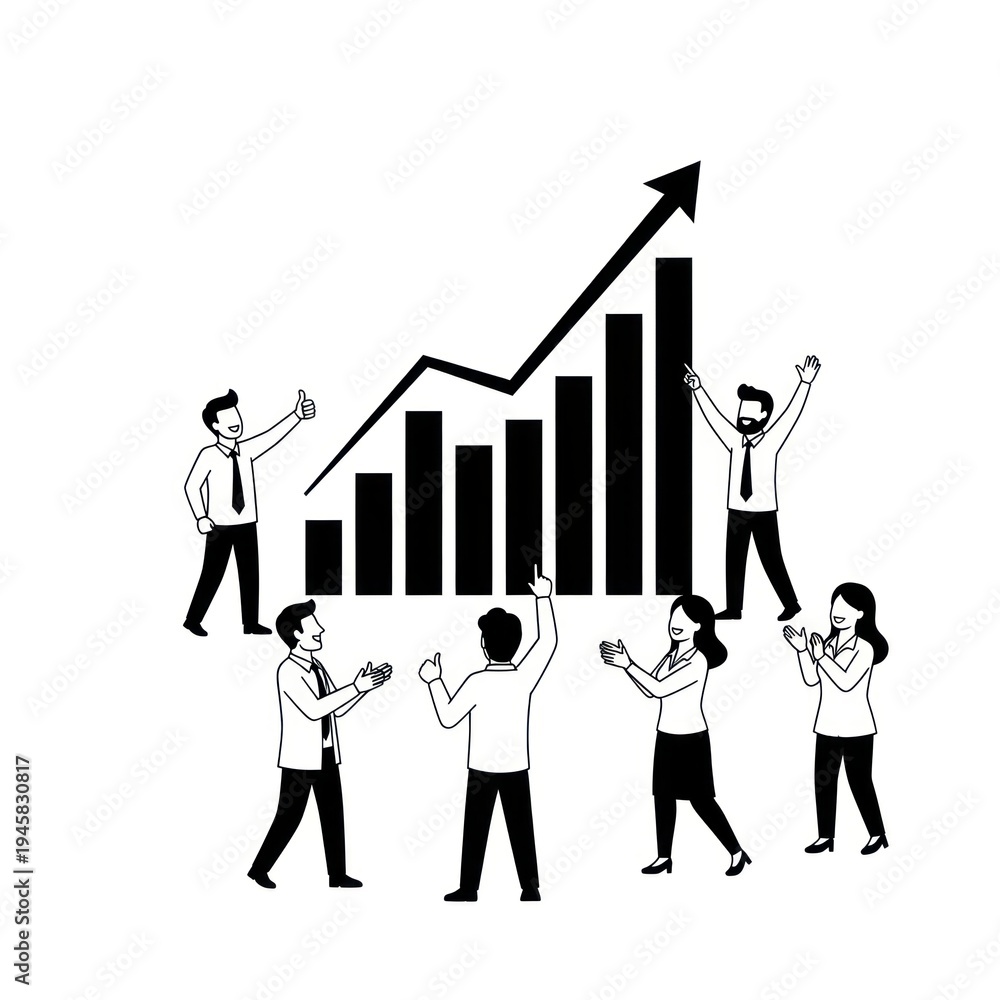 Fototapeta premium Business team celebrating growth and success with rising bar chart