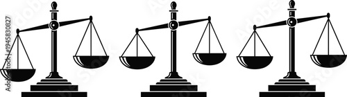 Set of Three Black Scales of Justice Icons Representing Legal System Symbolism Equality Balance of Power Judicial Fairness and Law Firm Business Branding Concepts