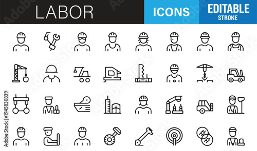 Skilled labor profession outline icons construction worker vector pack