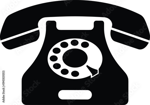 Vintage Black Rotary Telephone Icon Vector Illustration Symbolizing Classic Communication Nostalgic Retro Technology Analog Call Center Support and Old Fashioned Customer Service Connections