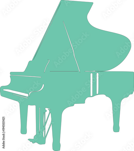 Silhouette of a green grand piano music