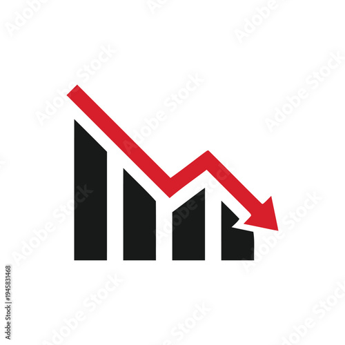 A declining trend graph with a red arrow pointing downwards indicating a decrease