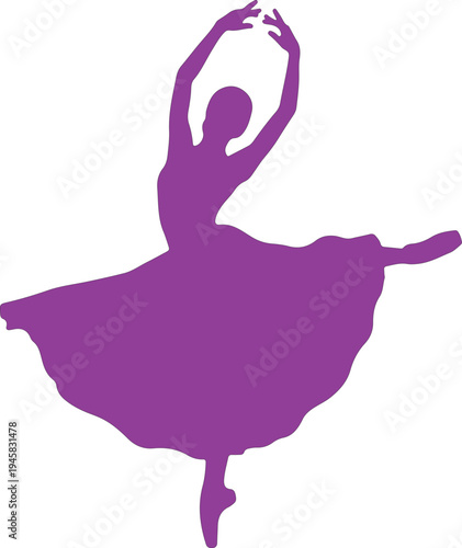 Purple Silhouette of a Ballerina in a Flowing Dress