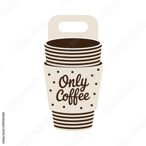 Brown and beige disposable coffee cup with only coffee text