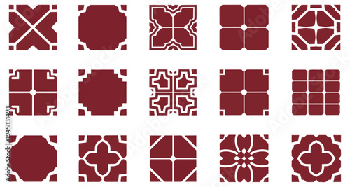 Geometric patterned tile designs in red and black