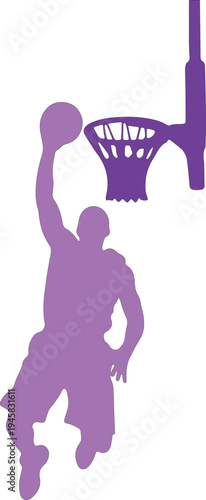 Purple Silhouette of Basketball Player Dunking