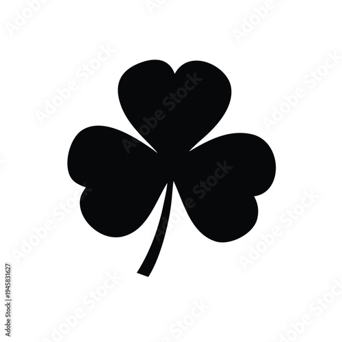 Black shamrock symbol of luck isolated on a white background, Irish culture icon