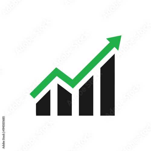 Free Download A green arrow trending upwards on a black bar graph on a white background indicating growth and progress - GFXLoad