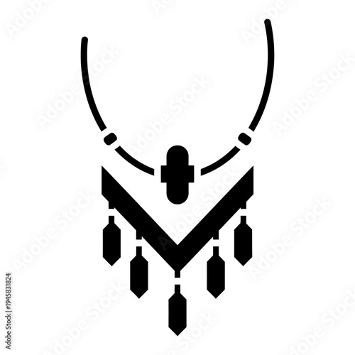 Minimalist black silhouette icon of a stylish necklace with hanging pendants for fashion and jewelry design