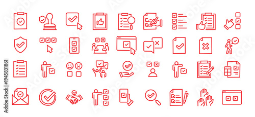 Survey web icons in line style. Opinions, rewiev, feedback, exam, collection.Editable stroke. Vector illustration.