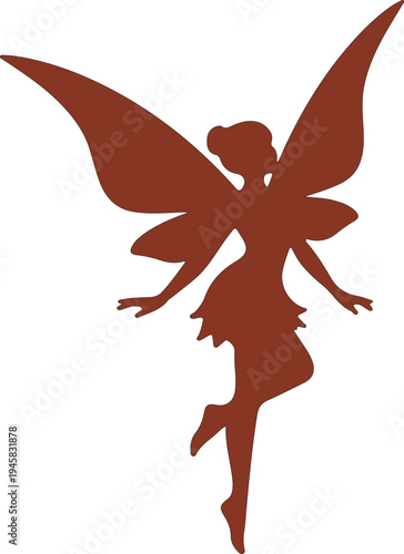 Silhouette of a Fairy with Wings in Brown Color flying